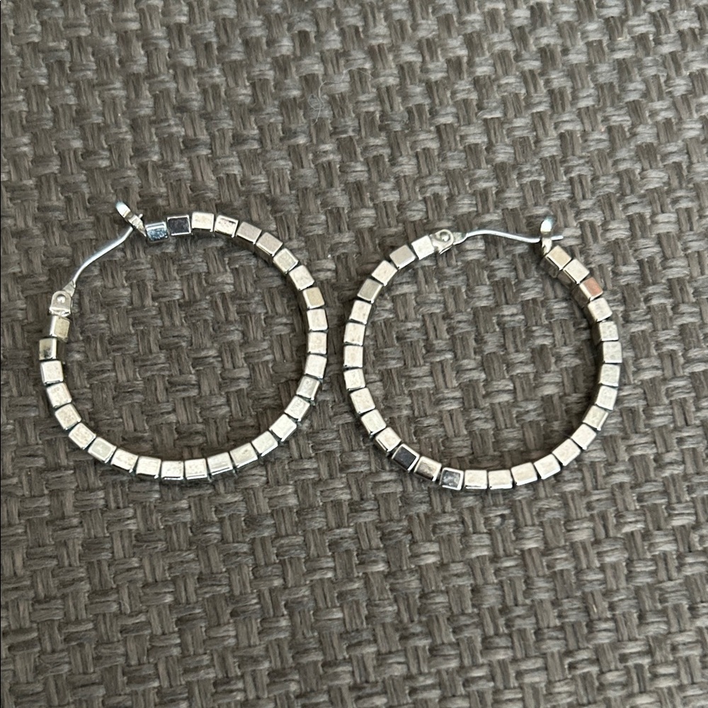 Silver Beaded Hoop Earrings - Women's Costume Jewelry